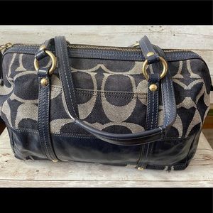 Coach signature stripe patent zip satchel bag